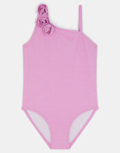 Girls Flower Corsage Swimsuit, Purple (LILAC), large