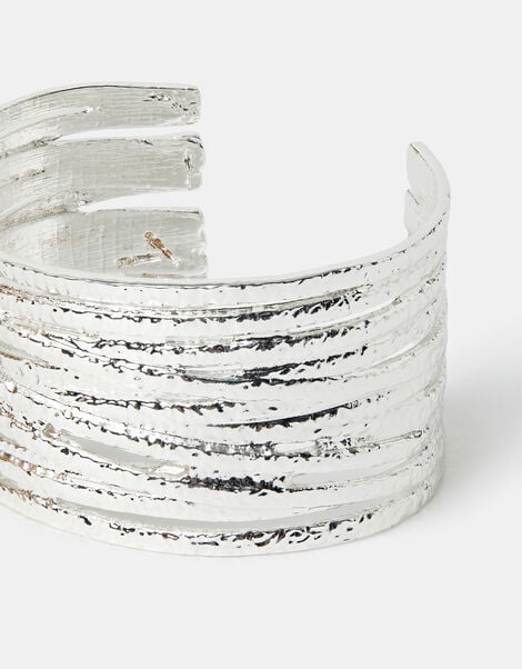 Texture Layered Cuff Bracelet, Silver (SILVER), large