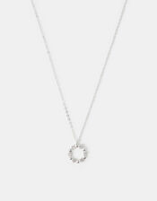 Sterling Silver-Plated Diamanté Circle Pendant Necklace, , large