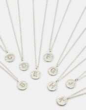 Sterling Silver-Plated Diamante Initial Round Pendant Necklace, Silver (ST SILVER), large