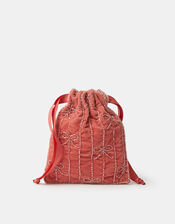 Embellished Bow Velvet Drawstring Bag, Pink (PINK), large