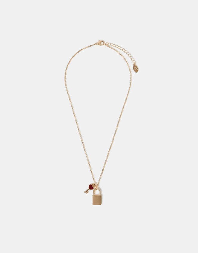 Padlock & Key Pendant Necklace, , large