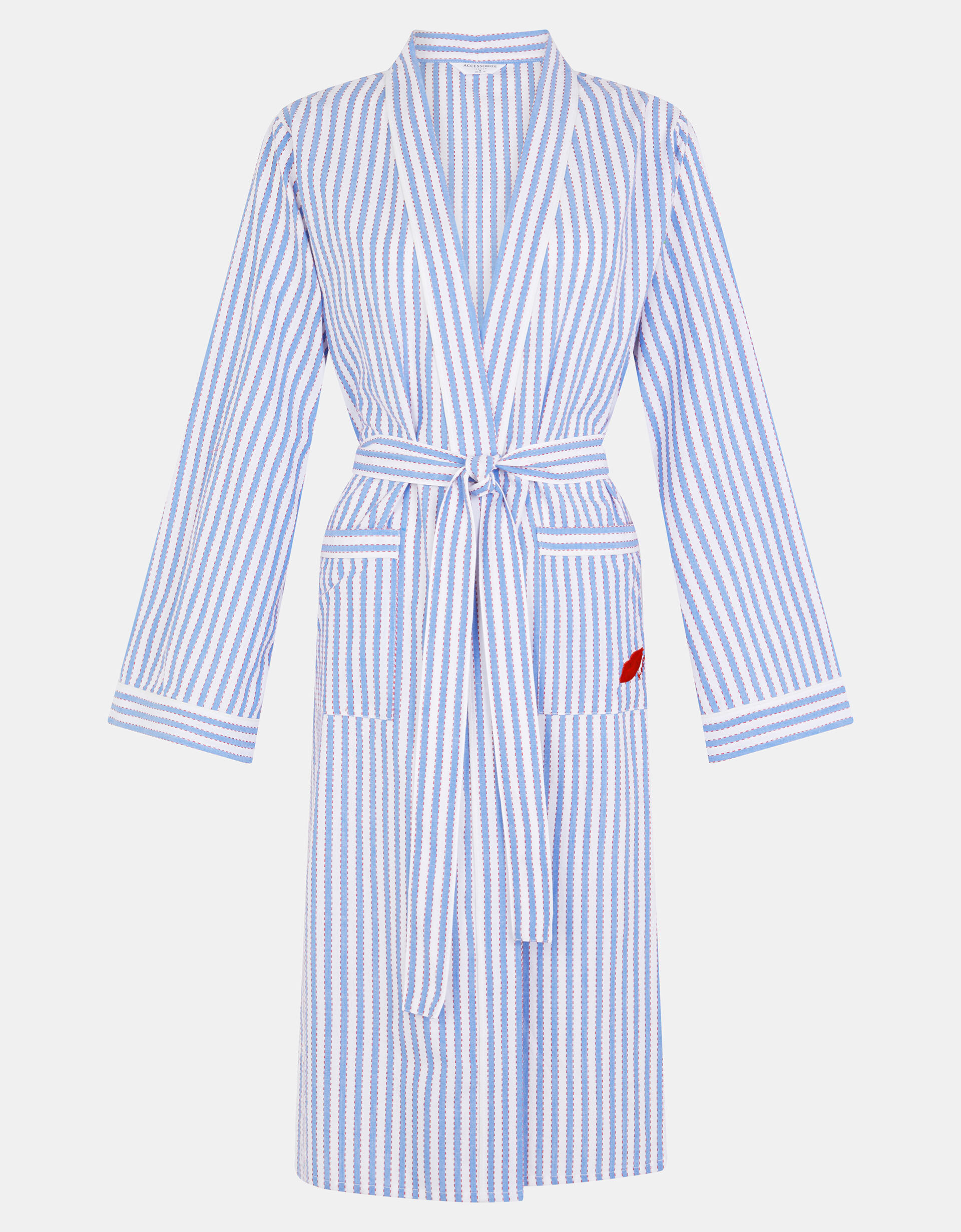 Bisou Stripe Cotton Dressing Gown, Blue (BLUE), large