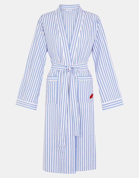 Bisou Stripe Cotton Dressing Gown, Blue (BLUE), large