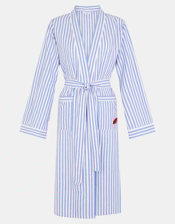Bisou Stripe Cotton Dressing Gown, Blue (BLUE), large