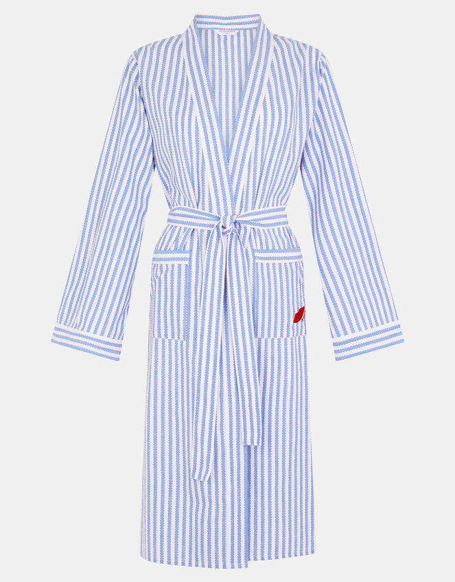 Bisou Stripe Cotton Dressing Gown, Blue (BLUE), large