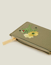 Embroidered Floral Card Holder, Green (KHAKI), large