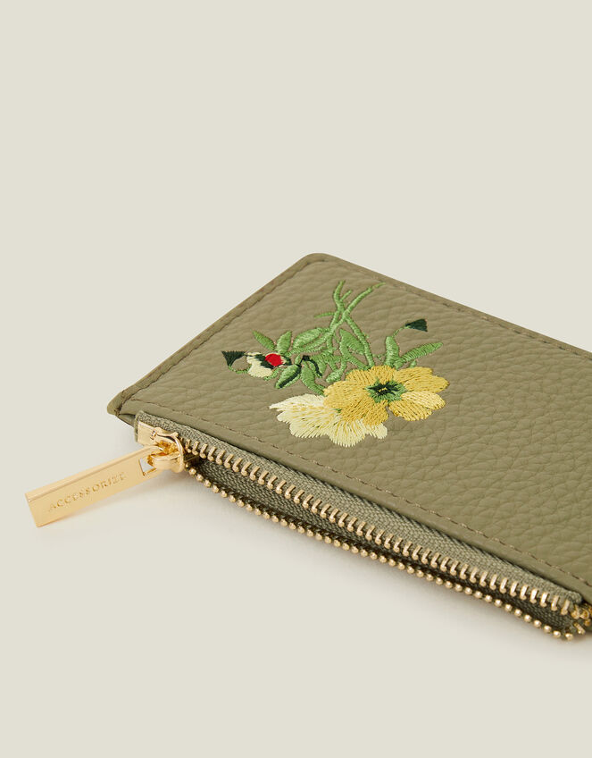 Embroidered Floral Card Holder, Green (KHAKI), large