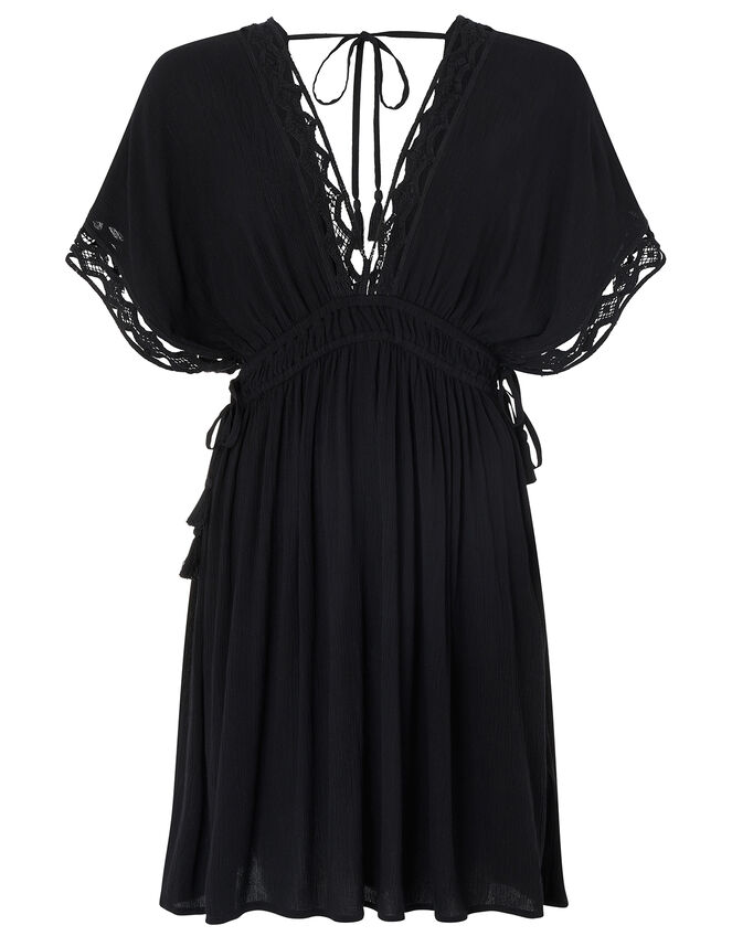 Lace Trim Crinkle Kaftan, Black (BLACK), large