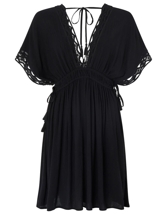 Lace Trim Crinkle Kaftan Black Beach kaftans, Cover Ups & Sarongs