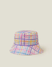 Girls Reversible Check Print Bucket Hat, Multi (BRIGHTS MULTI), large