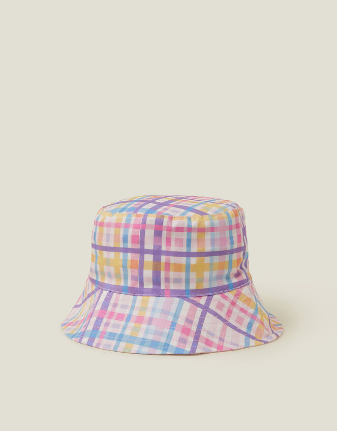 Girls Reversible Check Print Bucket Hat, Multi (BRIGHTS MULTI), large