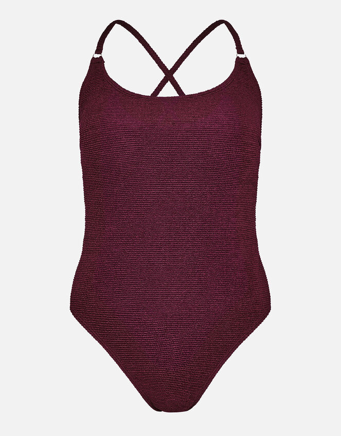 Crinkle Scoop Neck Swimsuit, Red (BURGUNDY), large