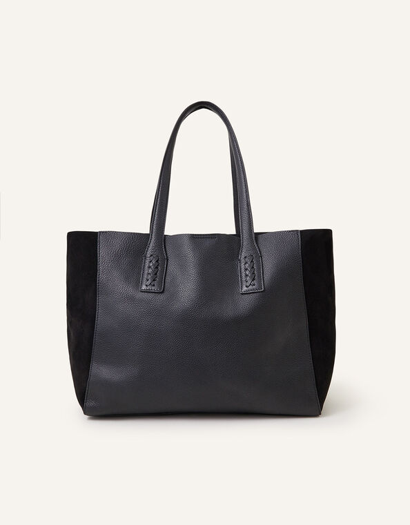 Leather Stitch Detail Tote Bag, , large