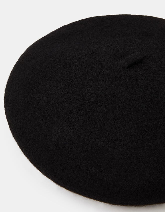 Plain Wool Beret, Black (BLACK), large