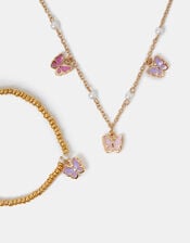 Girls Butterfly Charm Necklace and Bracelet Set, , large