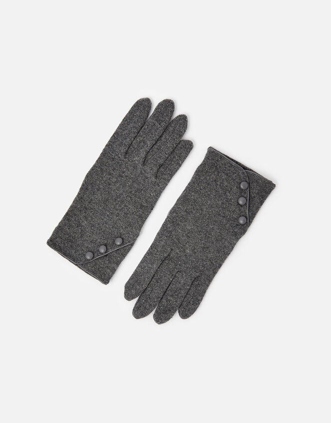Button Detail Wool Gloves, Grey (GREY), large