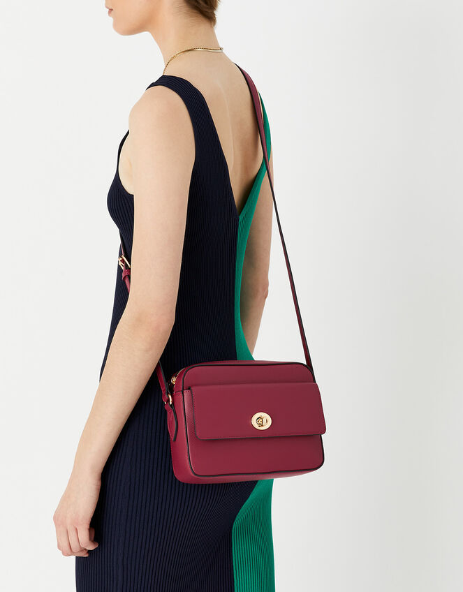 Boxy Twist-Lock Cross-Body Bag, Red (RED), large