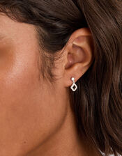 Sterling Silver Diamanté Clover Drop Earrings, , large