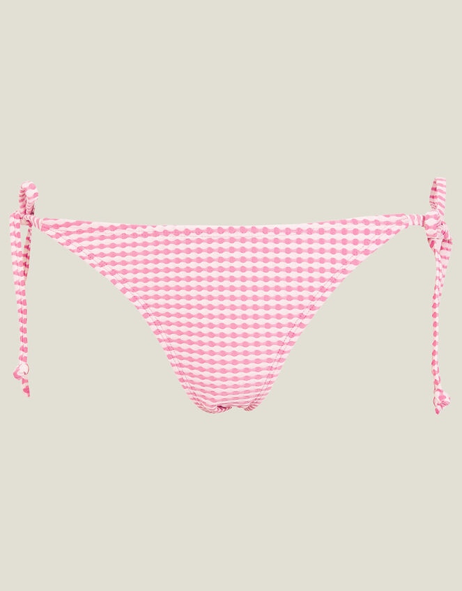 Seersucker Side Tie Bikini Bottoms, Pink (PINK), large