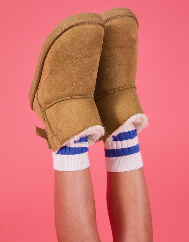 Girls Bow Suedette Boots, Tan (TAN), large