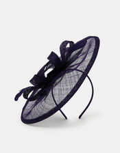 Woven Bow Feather Disc Fascinator, Blue (NAVY), large