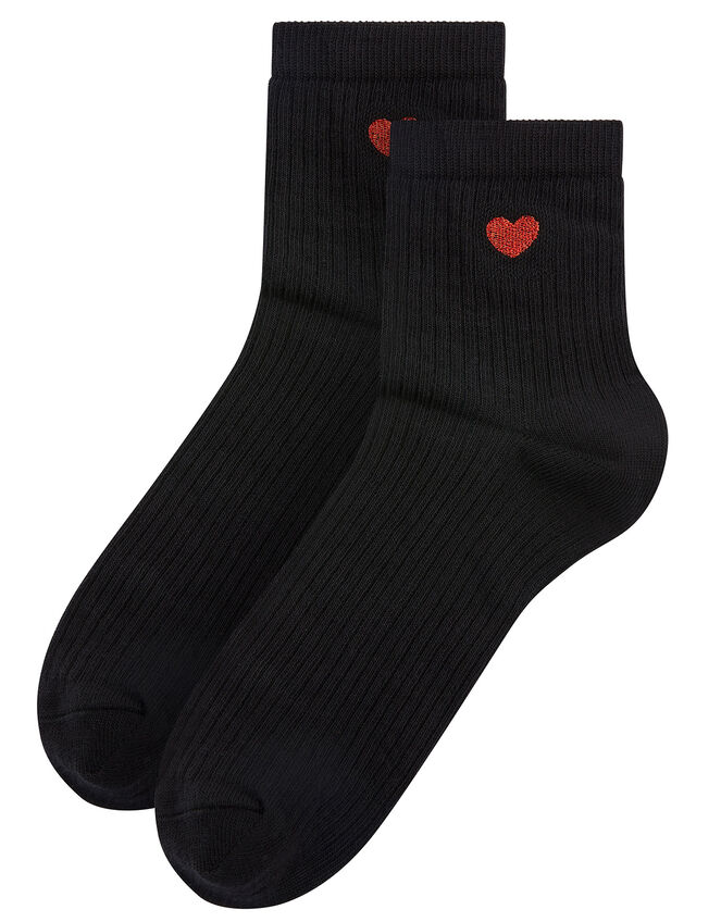 Embroidered Heart Ankle Socks, , large