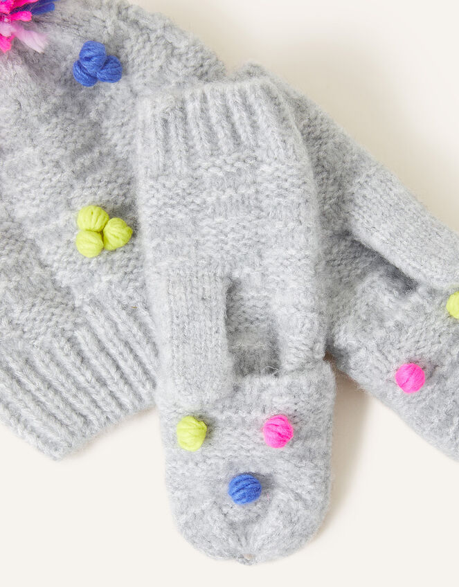 Girls Pom-Pom Hat and Gloves Set , Grey (GREY), large
