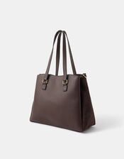 Webbing Strap Faux Leather Shoulder Bag, Brown (CHOCOLATE), large