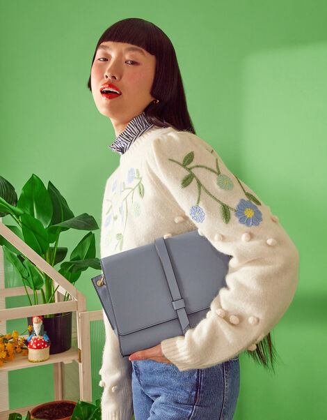 Strap Detail Large Cross-Body Bag, Blue (BLUE), large