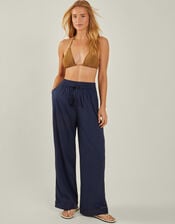Wide Leg Beach Trousers, Blue (NAVY), large
