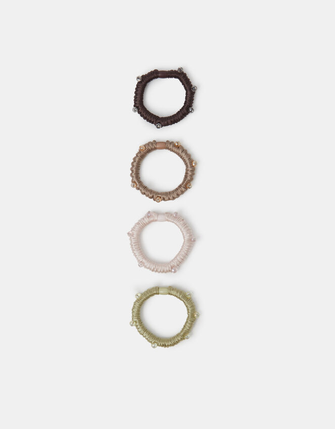 4-Pack Beaded Satin Hair Bands, , large