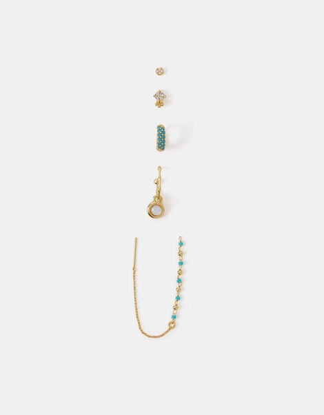 5-Pack 14ct Gold-Plated Blue Stone Stud & Hoop Earrings, , large