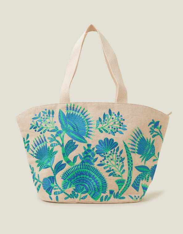 Embroidered Beach Tote Bag, , large