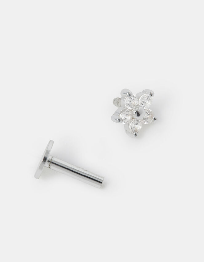 Sterling Silver Flower Flatback Stud, , large