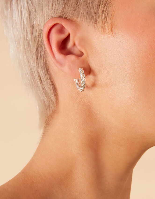 Silver-Plated Twisted Chain Hoops, , large