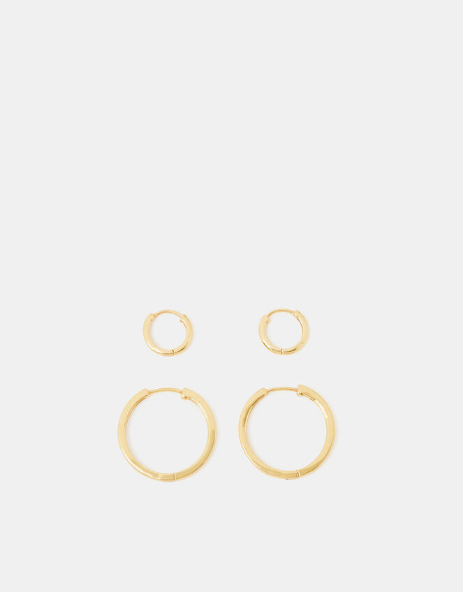 2-Pack 14ct Gold-Plated Hoop Earrings, , large