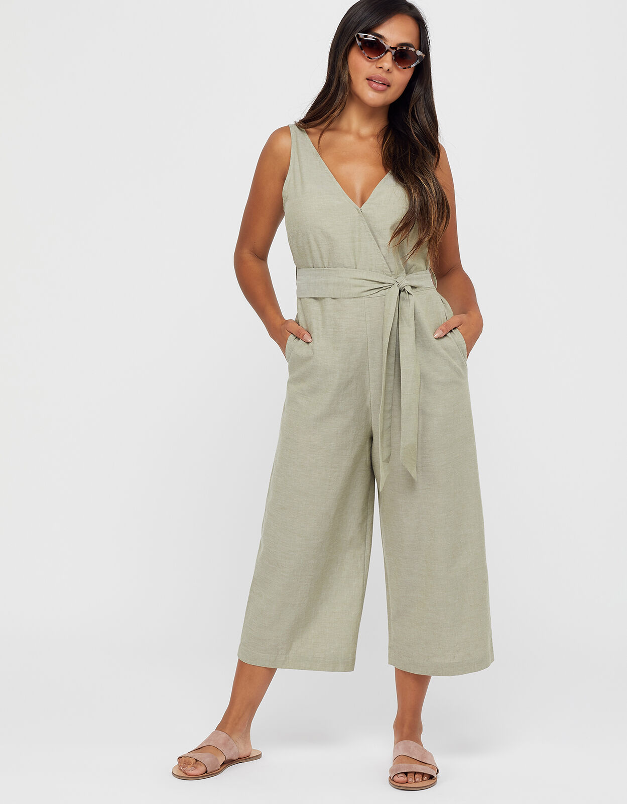 Tie Belt Jumpsuit Green