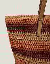 Stripe Raffia Shoulder Bag, , large