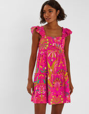 Ornamental Print Frilly Mini Dress, Pink (PINK), large