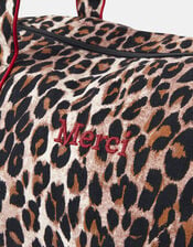 Merci Leopard Print Cotton Weekend Bag, , large