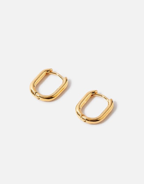 Gold-Plated Rectangular Hoop Earrings, , large
