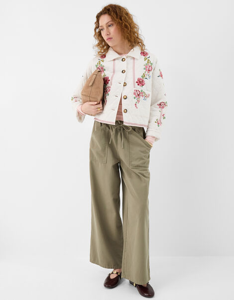 Floral Embroidered Quilted Jacket, Ivory (IVORY), large