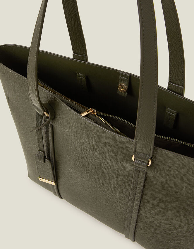 Faux Leather Tote Bag, Green (KHAKI), large