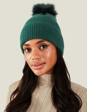 Knit Pom-Pom Beanie , Green (GREEN), large