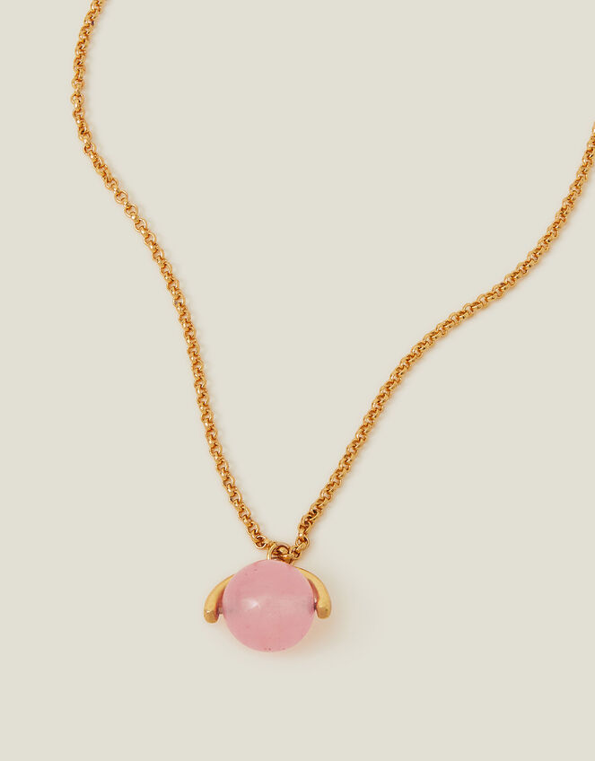 14ct Gold-Plated Sphere Rose Quartz Pendant Necklace, , large