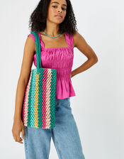 Stripe Macrame Shopper Bag, , large