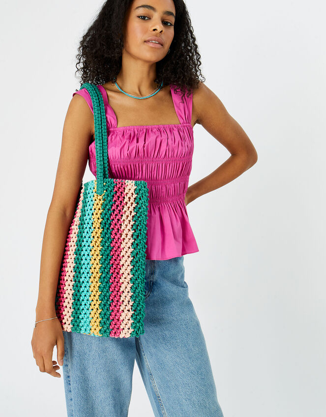 Stripe Macrame Shopper Bag, , large