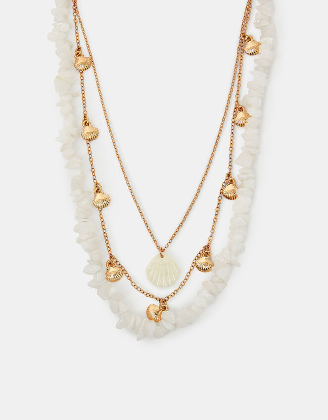 Layered Shell Charm Necklace, , large