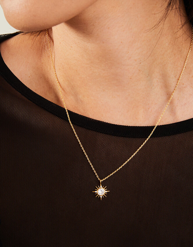 14ct Gold-Plated Sparkle Star Pendant Necklace, , large